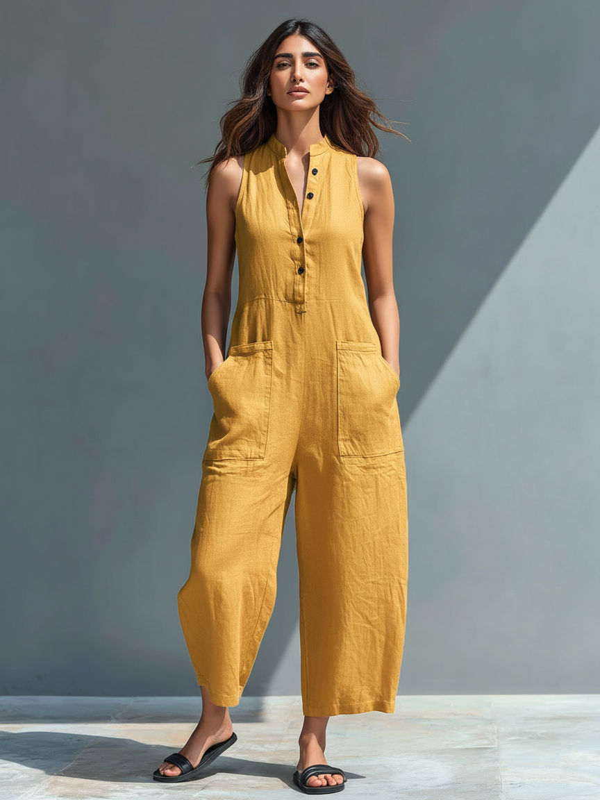 Ärmellose Leinenoveralls