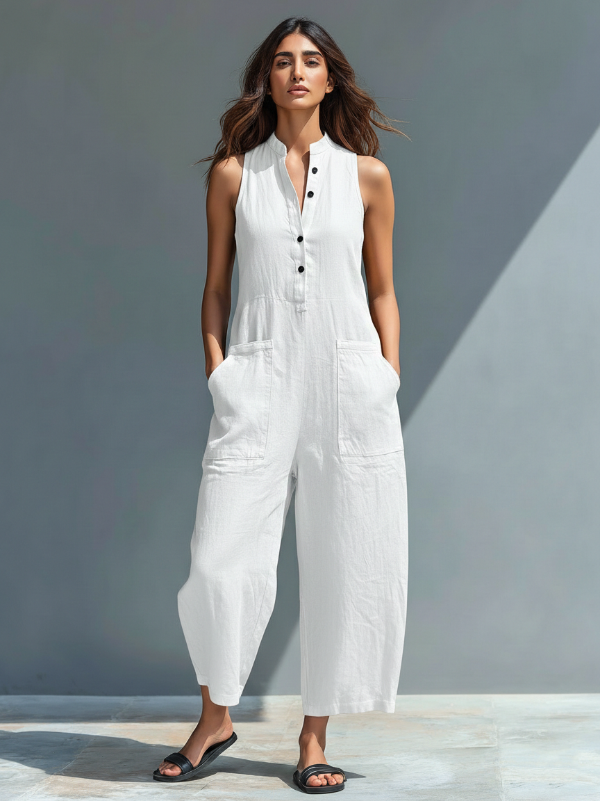 Ärmellose Leinenoveralls