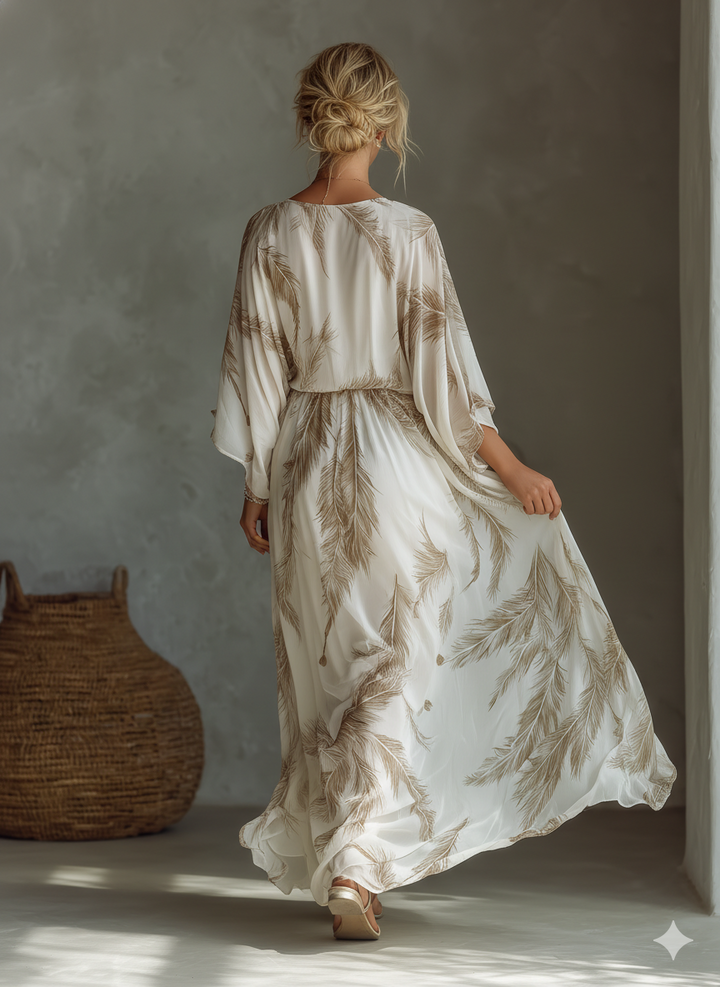 Morrisa - Maxikleid aus Chiffon in Elfenbein und Taupe