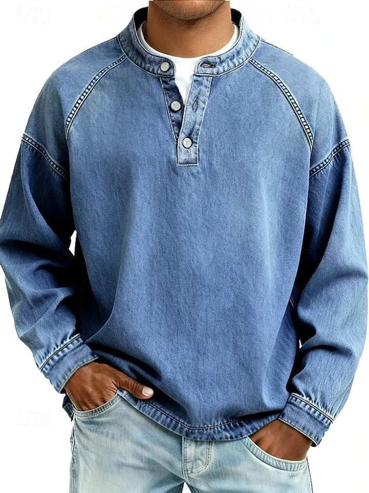 Pull Henley Rétro Homme avec aspect vieilli vintage et manches raglan pour un style décontracté