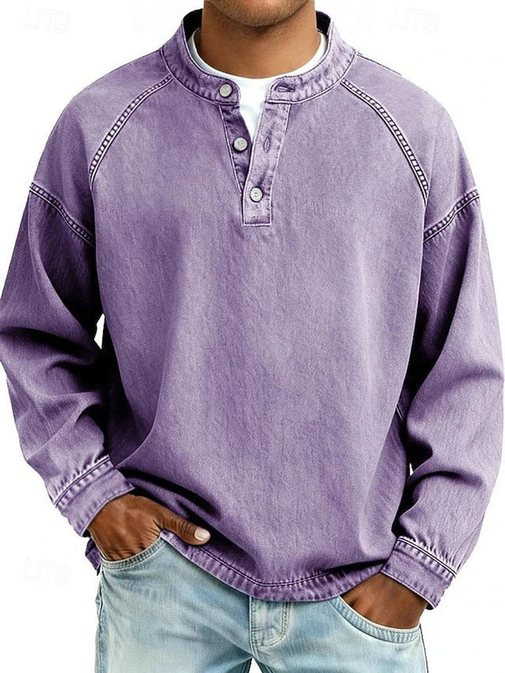 Pull Henley Rétro Homme avec aspect vieilli vintage et manches raglan pour un style décontracté
