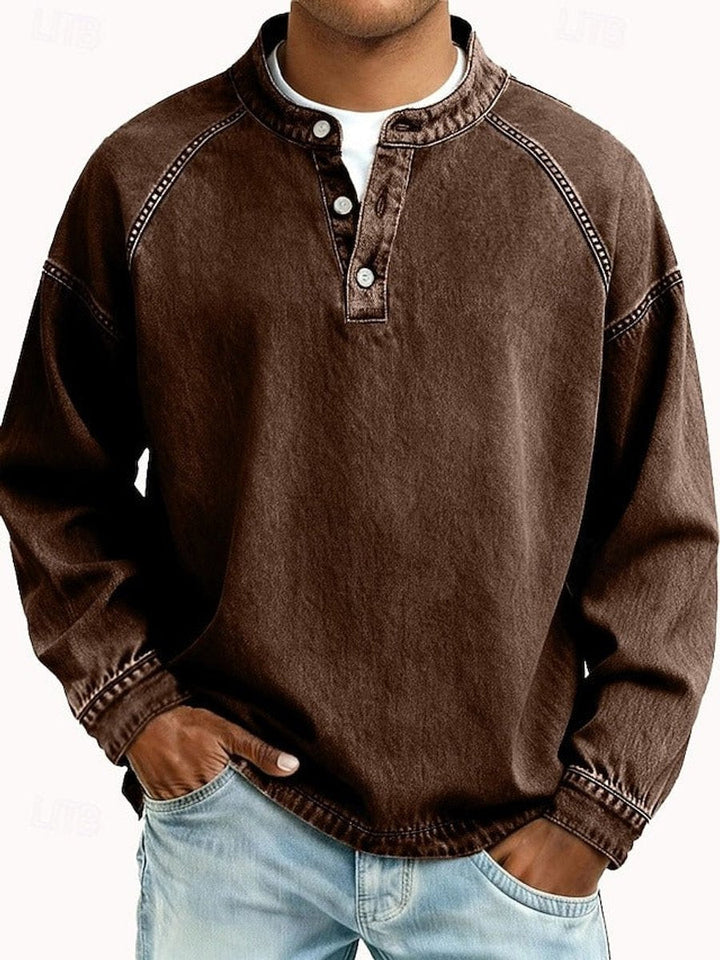 Pull Henley Rétro Homme avec aspect vieilli vintage et manches raglan pour un style décontracté