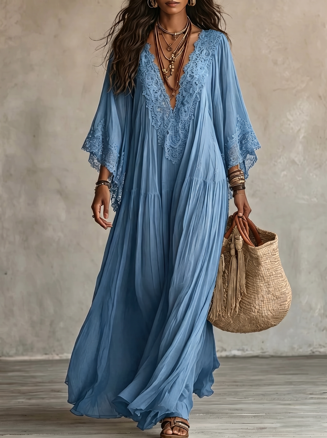 Emeline | Maxikleid Boho mit Weiten Ärmeln und Stickereien