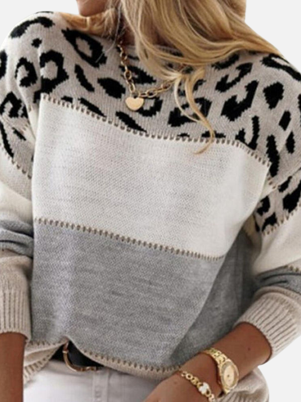 Maria | Leoparden-Strickpullover mit Rundhalsausschnitt