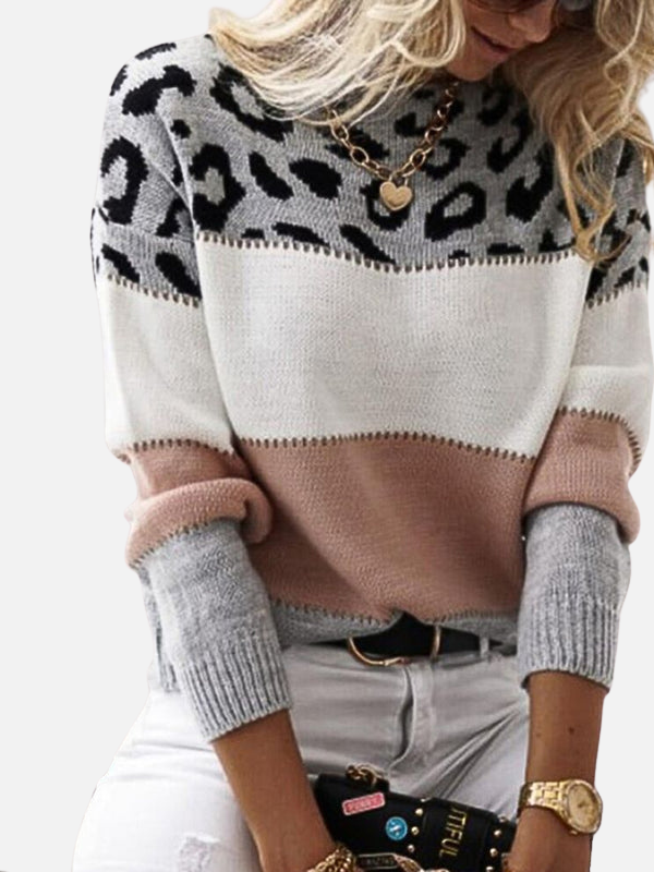 Maria | Leoparden-Strickpullover mit Rundhalsausschnitt