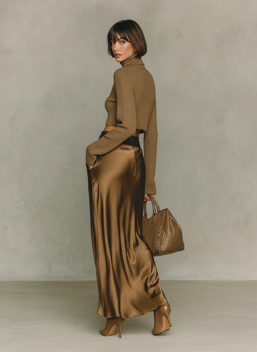 Florenz - Goldbraunes Strick-Turtleneck-Top