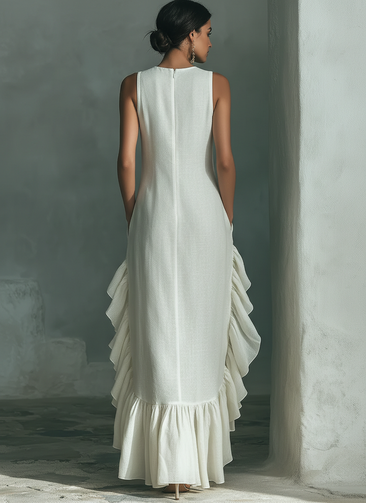 Sophie - Ivory Leinen Ärmelloses Maxikleid