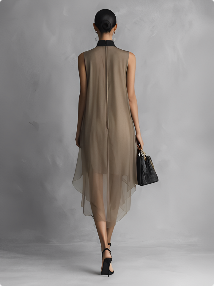 Beatrice - Leichtes Luxus Zweifarbiges Khaki- und Braunfarbiges Chiffon ärmelloses Kleid