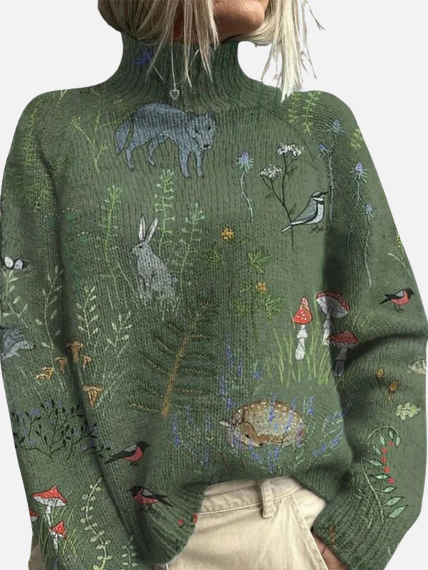 Anna | Gemusterter Rollkragenpullover mit Waldmotiv