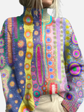 Anna | Gemusterter Strickpullover mit Hohem Kragen