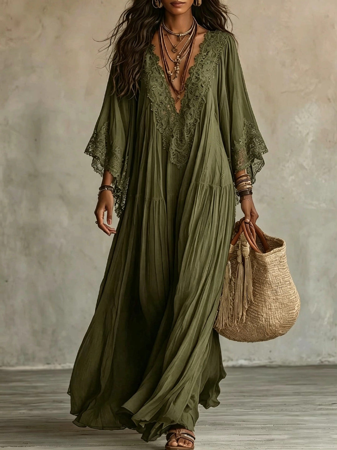 Emeline | Maxikleid Boho mit Weiten Ärmeln und Stickereien
