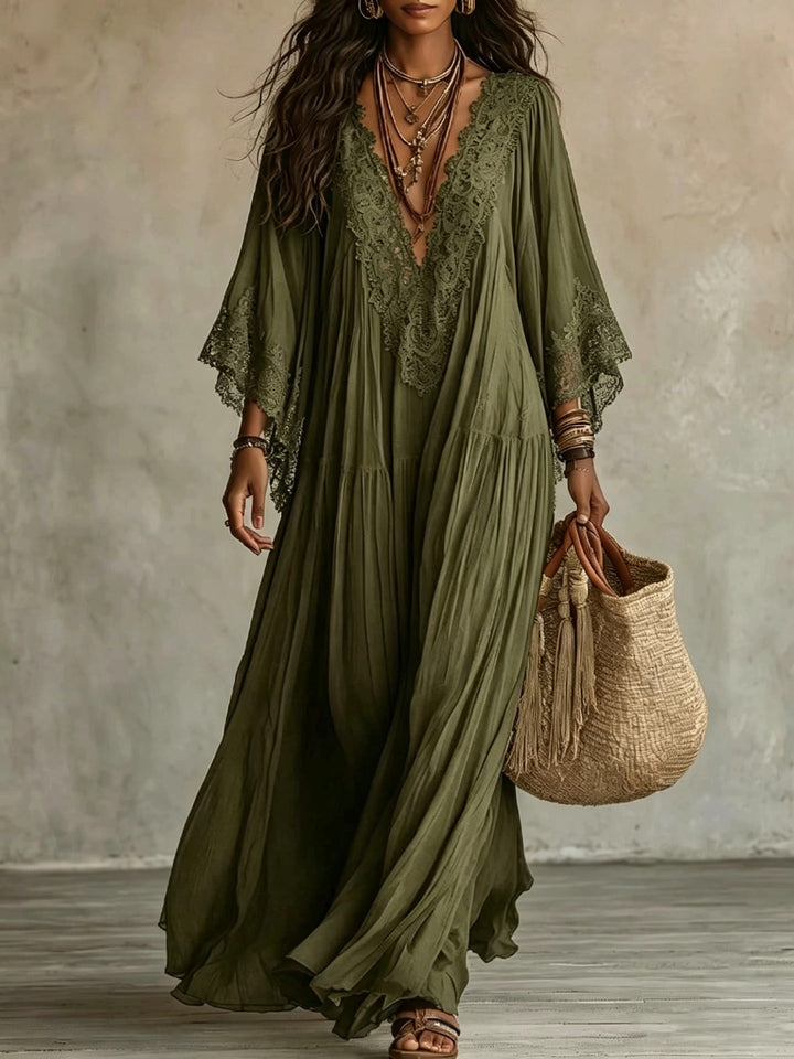 Emeline | Maxikleid Boho mit Weiten Ärmeln und Stickereien