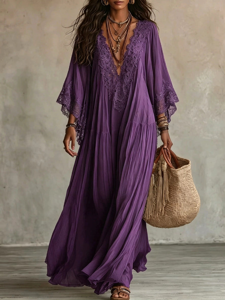 Emeline | Maxikleid Boho mit Weiten Ärmeln und Stickereien