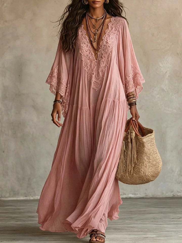 Emeline | Maxikleid Boho mit Weiten Ärmeln und Stickereien