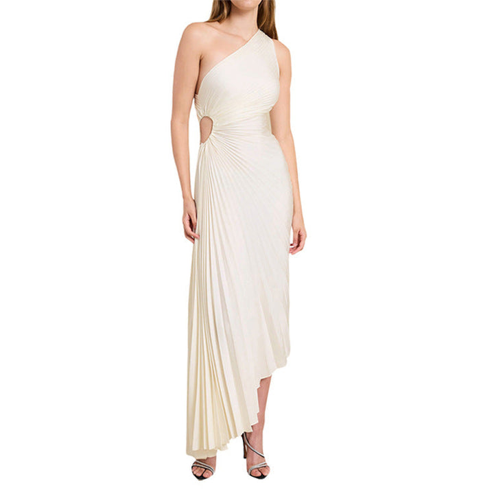 Sylviana - Ein Schulter Falten Midi Kleid