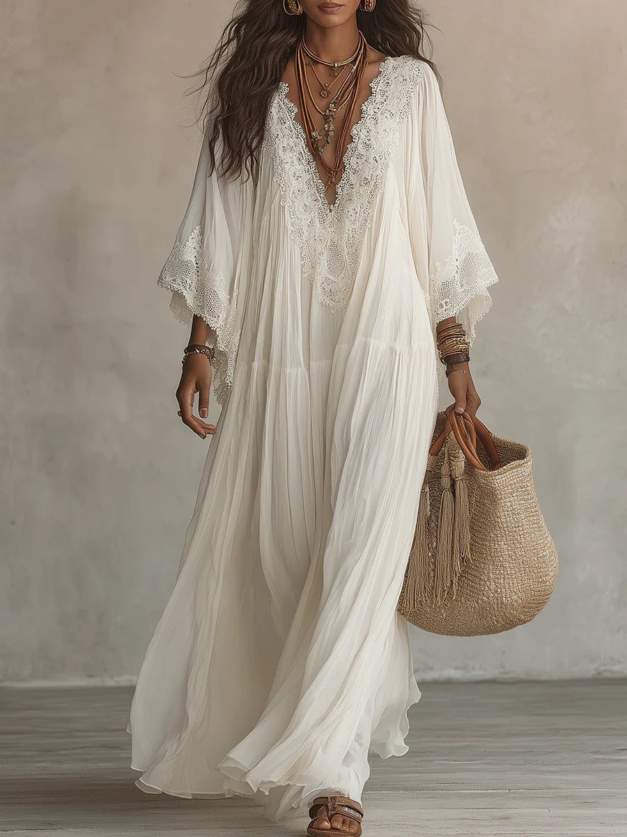 Emeline | Maxikleid Boho mit Weiten Ärmeln und Stickereien