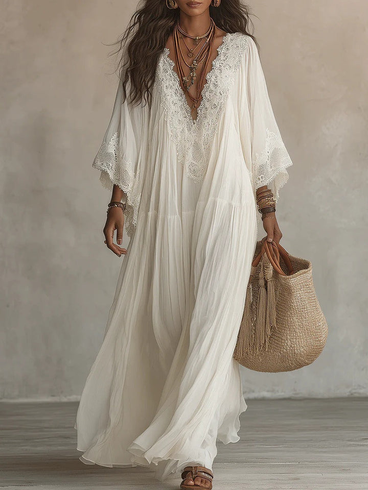 Emeline | Maxikleid Boho mit Weiten Ärmeln und Stickereien