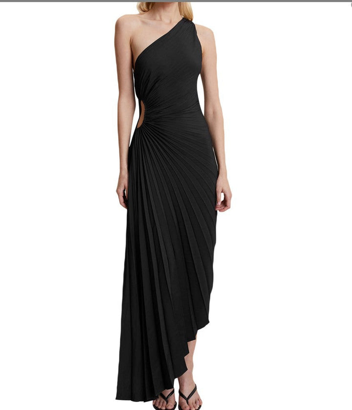 Sylviana - Ein Schulter Falten Midi Kleid