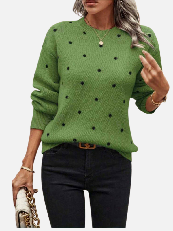 Lene | Gepunkteter Strickpullover mit Rundhalsausschnitt