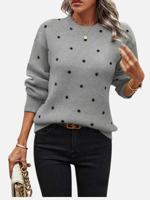 Lene | Gepunkteter Strickpullover mit Rundhalsausschnitt