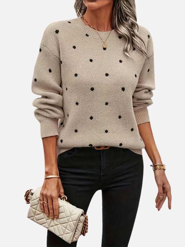 Lene | Gepunkteter Strickpullover mit Rundhalsausschnitt