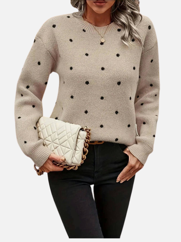 Lene | Gepunkteter Strickpullover mit Rundhalsausschnitt