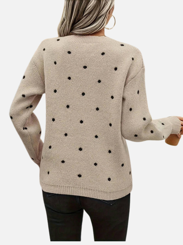 Lene | Gepunkteter Strickpullover mit Rundhalsausschnitt