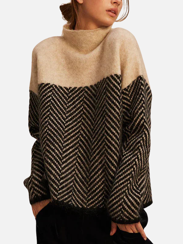 Camilla | Rollkragenpullover mit Fischgrätmuster
