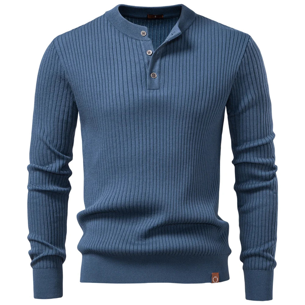 Gerippter Herrenpullover mit Knopfleiste und langen Ärmeln | Valcor Zürich