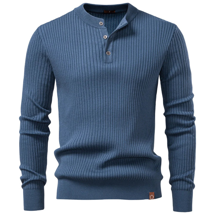 Gerippter Herrenpullover mit Knopfleiste und langen Ärmeln | Valcor Zürich
