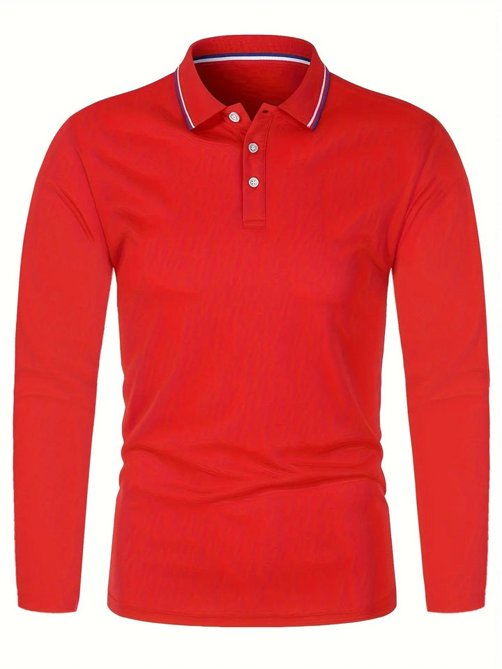 Herren Langarm-Poloshirt mit Knopfleiste und Kontrastkragen | Valcor Zürich