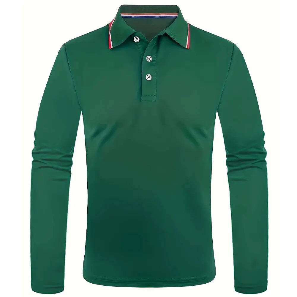 Herren Langarm-Poloshirt mit Knopfleiste und Kontrastkragen | Valcor Zürich