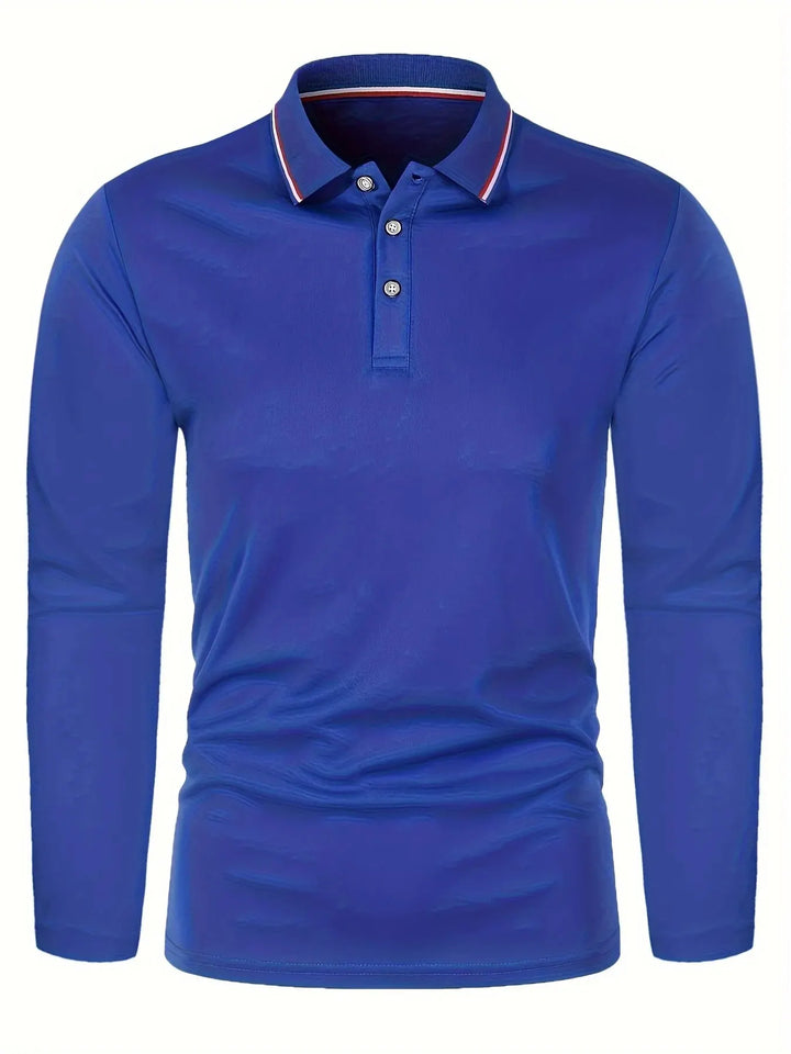 Herren Langarm-Poloshirt mit Knopfleiste und Kontrastkragen | Valcor Zürich