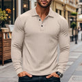 Geripptes Herren Langarm-Poloshirt mit Knopfleiste | Valcor Zürich