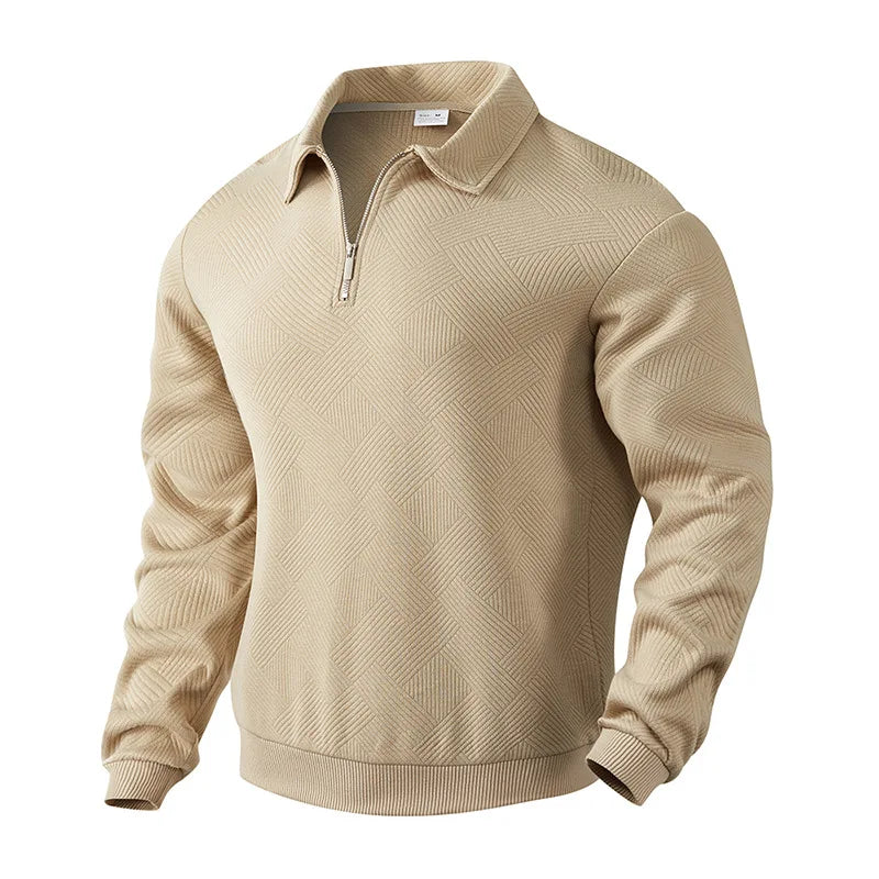 Herren Strickpullover mit Polokragen, Strukturmuster und Reissverschluss | Valcor Zürich