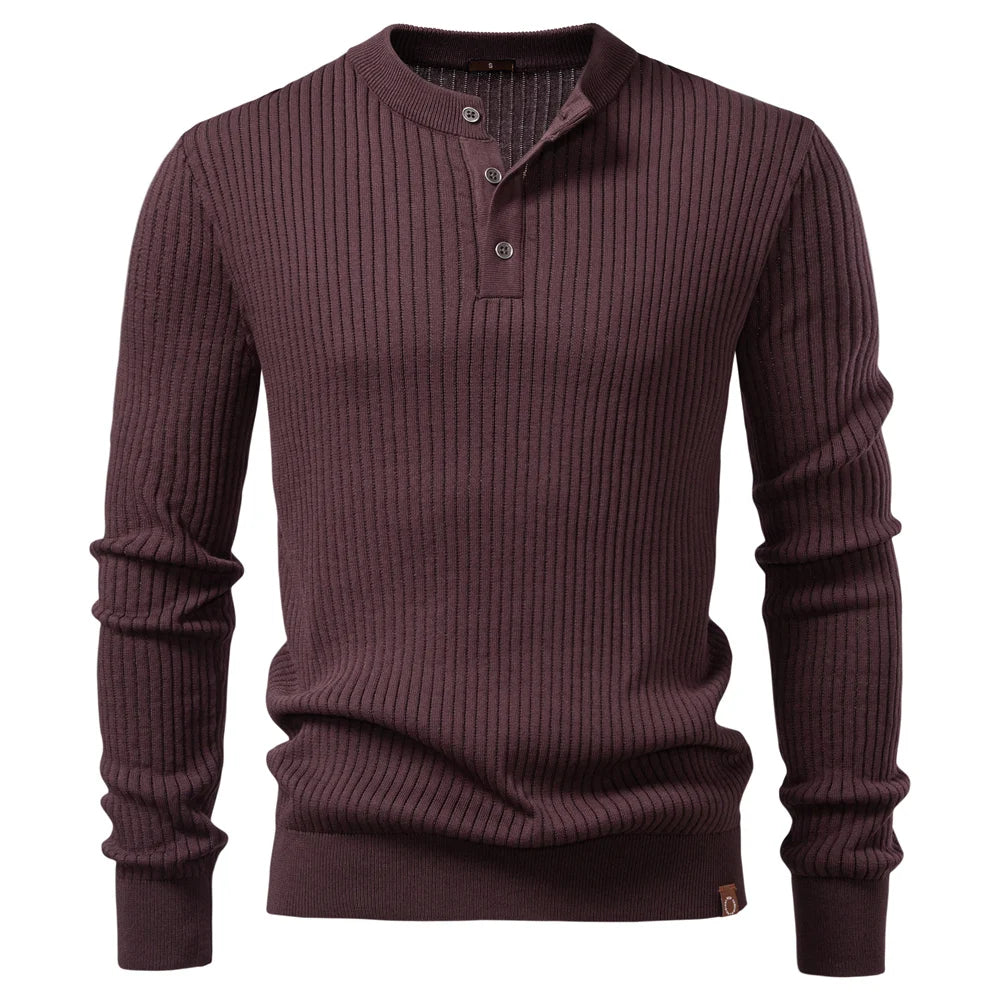 Gerippter Herrenpullover mit Knopfleiste und langen Ärmeln | Valcor Zürich