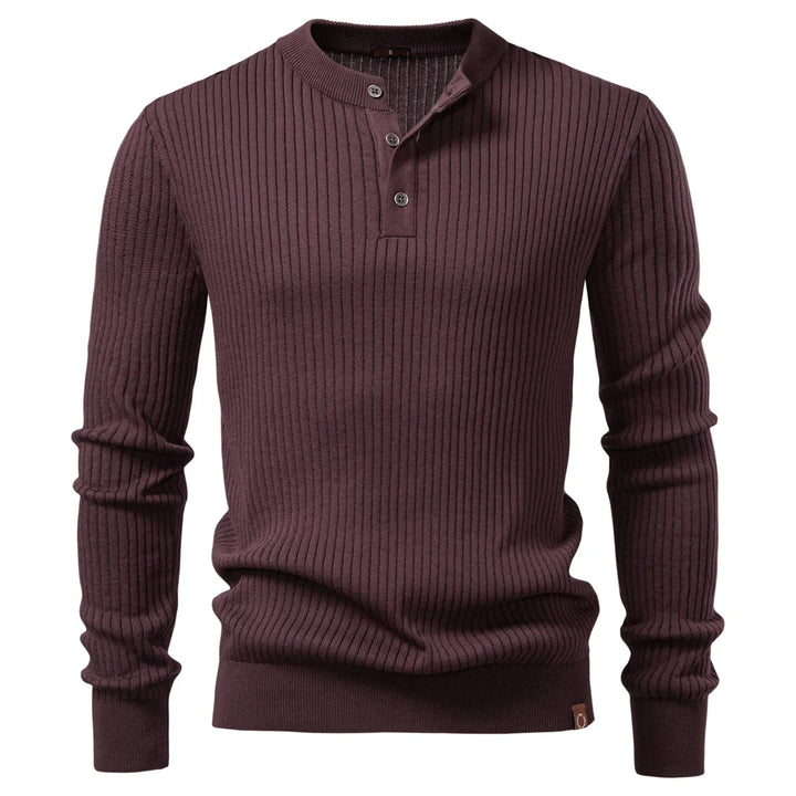 Gerippter Herrenpullover mit Knopfleiste und langen Ärmeln | Valcor Zürich