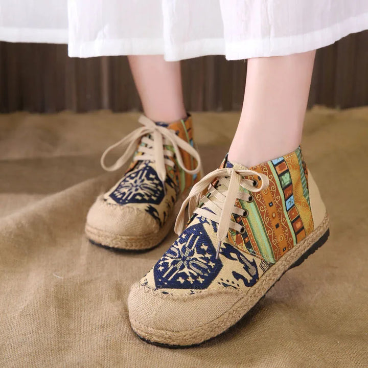 Zara | Boho Gewebte Schnür-Ankle-Schuhe