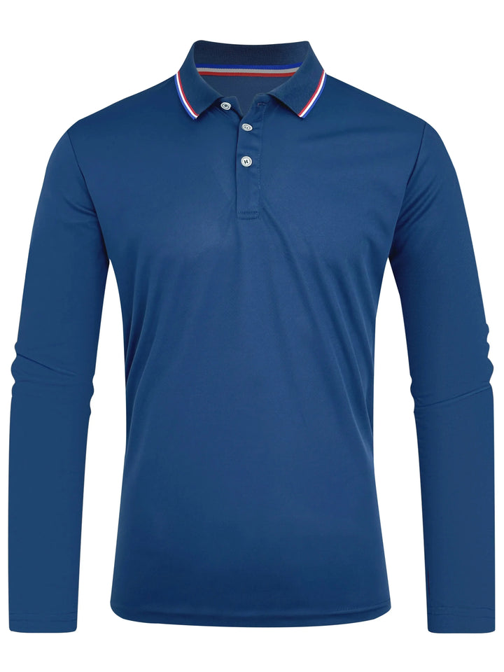 Herren Langarm-Poloshirt mit Knopfleiste und Kontrastkragen | Valcor Zürich