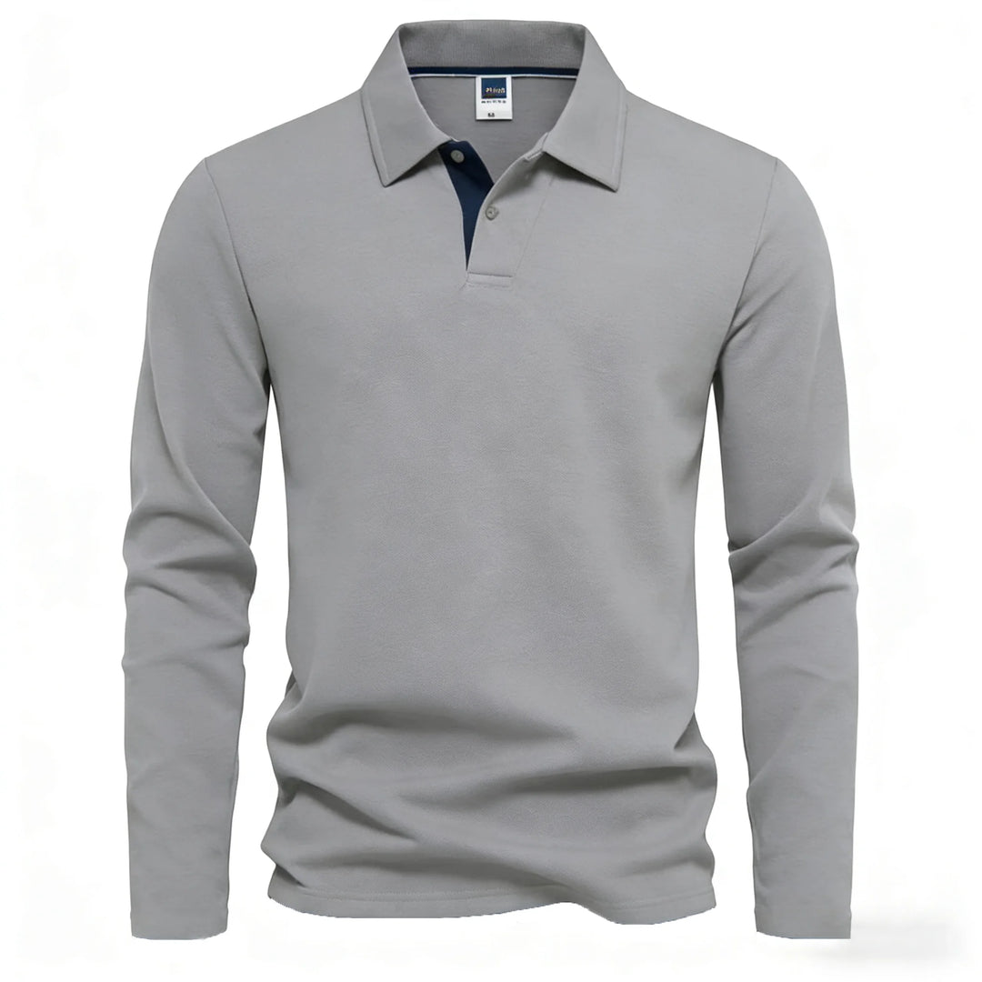 Herren Langarm-Poloshirt mit Knopfleiste und Kontrastdetail | Valcor Zürich