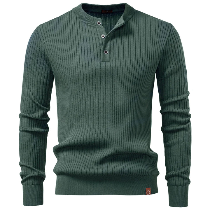 Gerippter Herrenpullover mit Knopfleiste und langen Ärmeln | Valcor Zürich