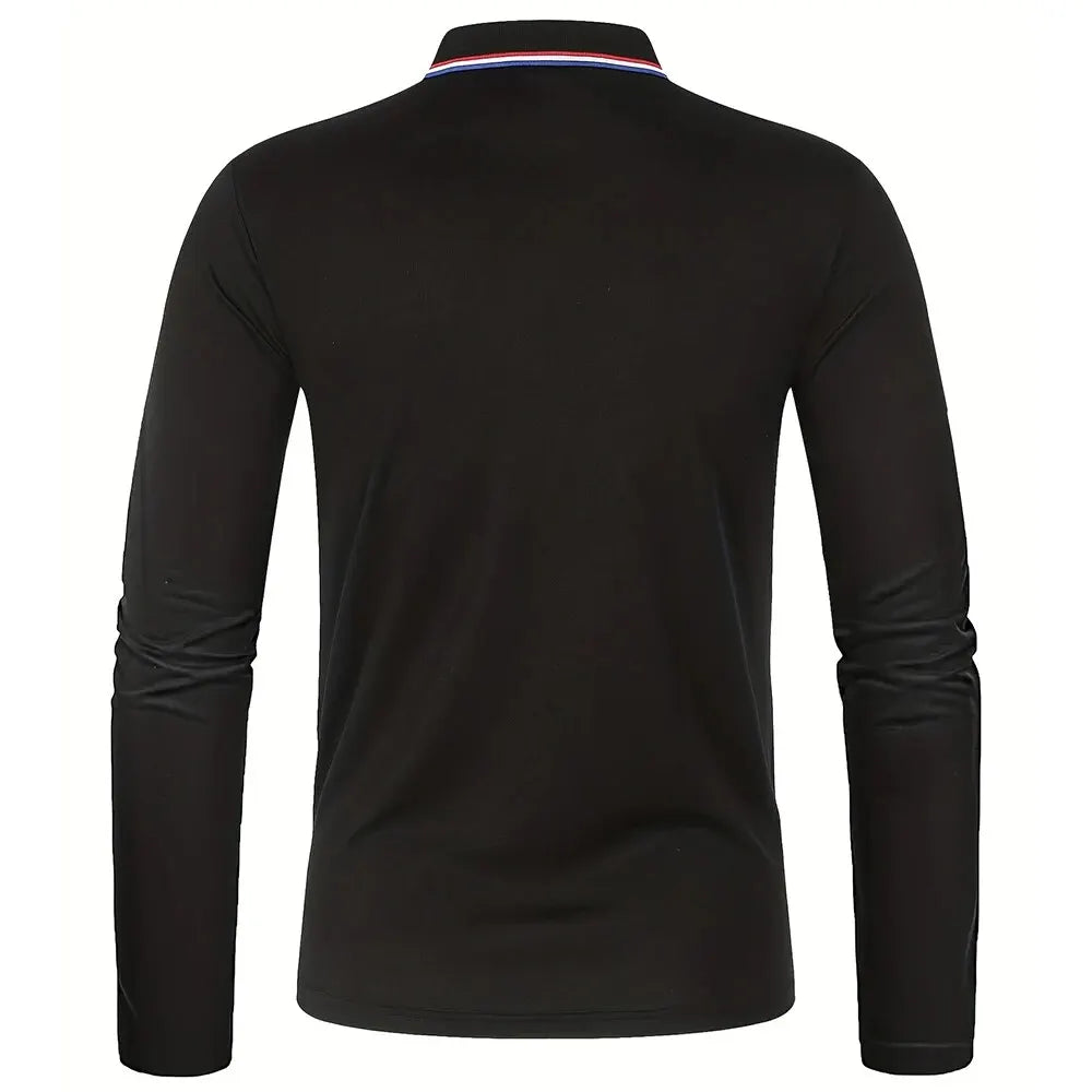 Herren Langarm-Poloshirt mit Knopfleiste und Kontrastkragen | Valcor Zürich