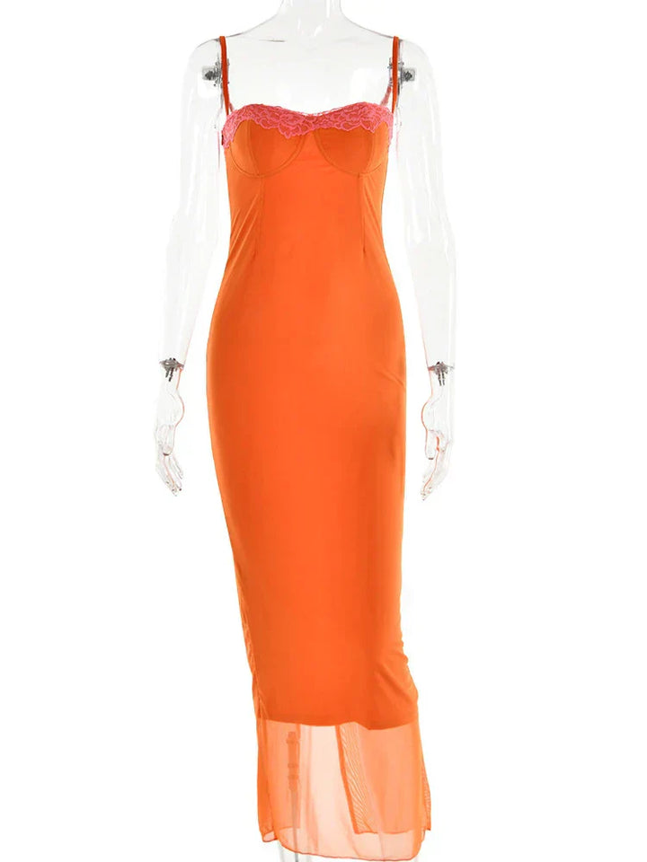 Cherley - Oranges Spitzen-Maxikleid