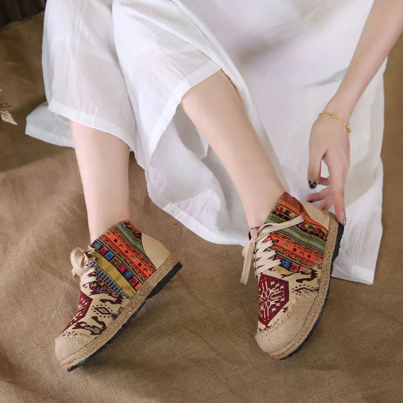 Zara | Boho Gewebte Schnür-Ankle-Schuhe