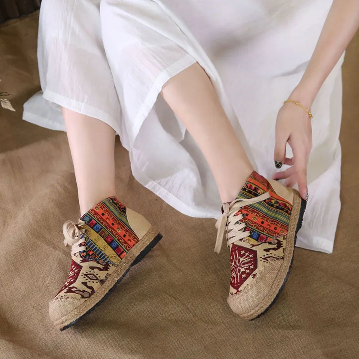 Zara | Boho Gewebte Schnür-Ankle-Schuhe