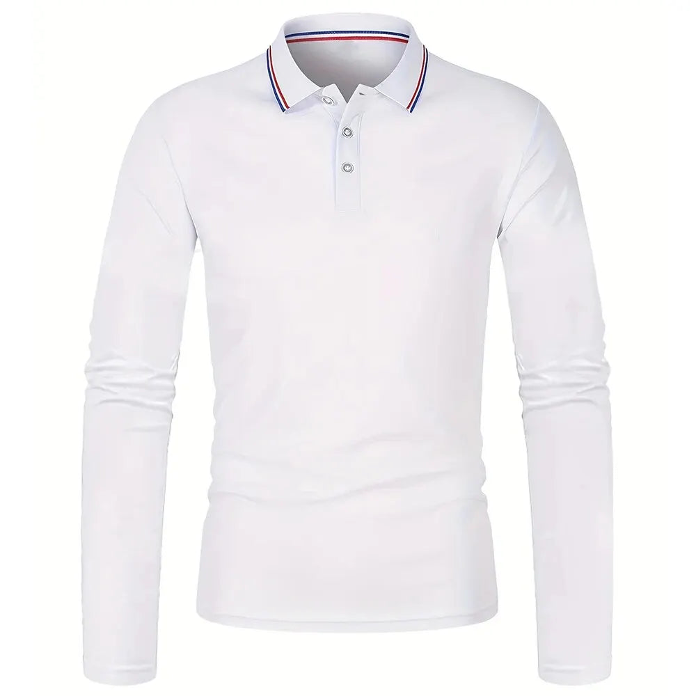 Herren Langarm-Poloshirt mit Knopfleiste und Kontrastkragen | Valcor Zürich