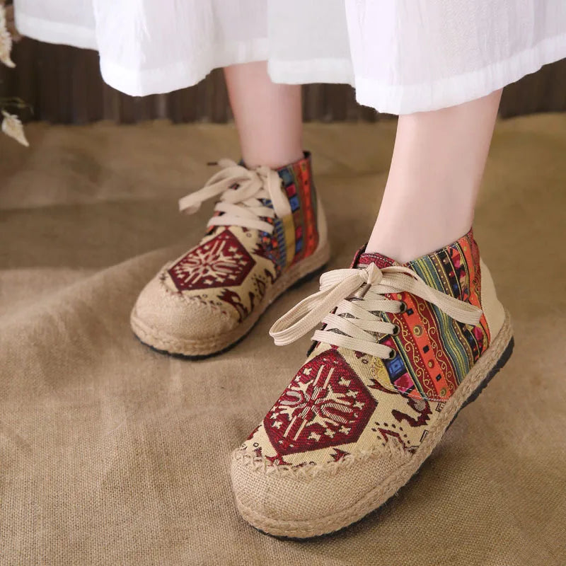 Zara | Boho Gewebte Schnür-Ankle-Schuhe