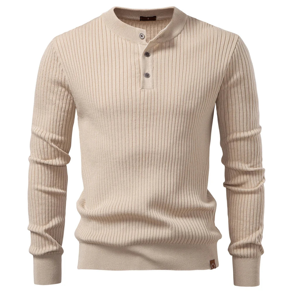 Gerippter Herrenpullover mit Knopfleiste und langen Ärmeln | Valcor Zürich