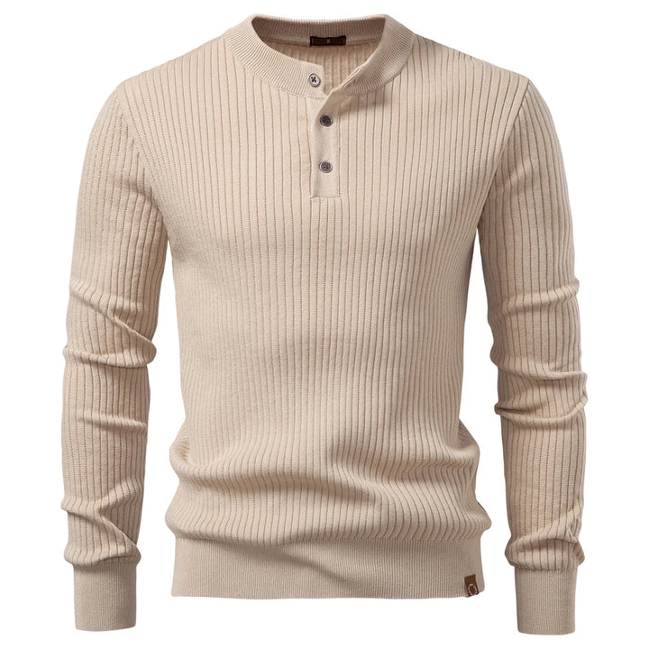 Gerippter Herrenpullover mit Knopfleiste und langen Ärmeln | Valcor Zürich