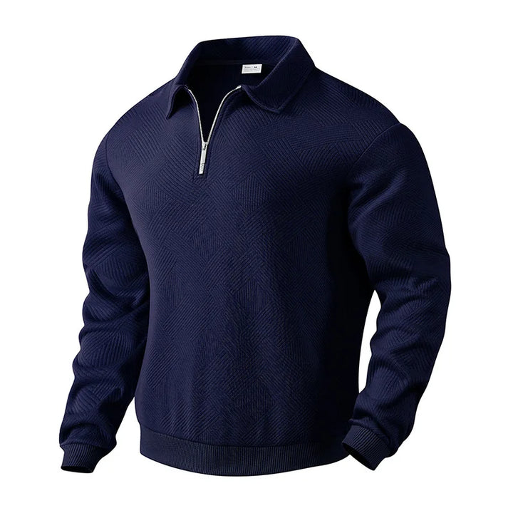 Herren Strickpullover mit Polokragen, Strukturmuster und Reissverschluss | Valcor Zürich